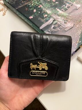 Vintage Coach Black Leather Wallet/Card Holder with Pink Interior